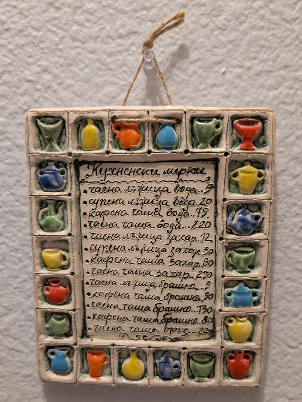 Vintage Bulgarian Kitchen Measurements Wall Art Tile